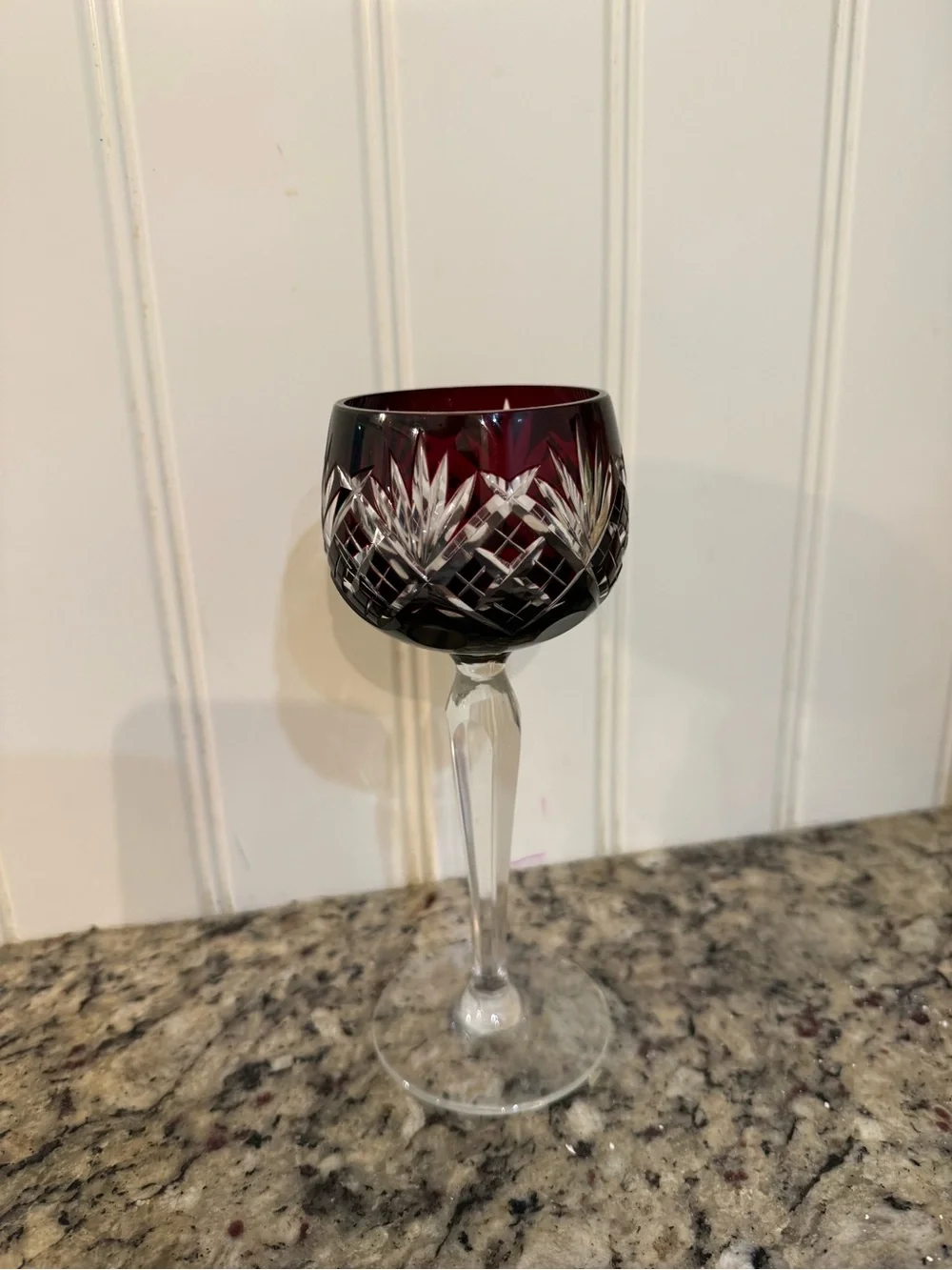 Elegant Ruby Cut to Clear Crystal Goblet - Red Stemware Czechoslovakia